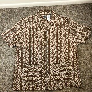 NWT Todd Snyder Shirt Geometric Dobby Camp Loop Collar Button Up Brown Mens 2XL